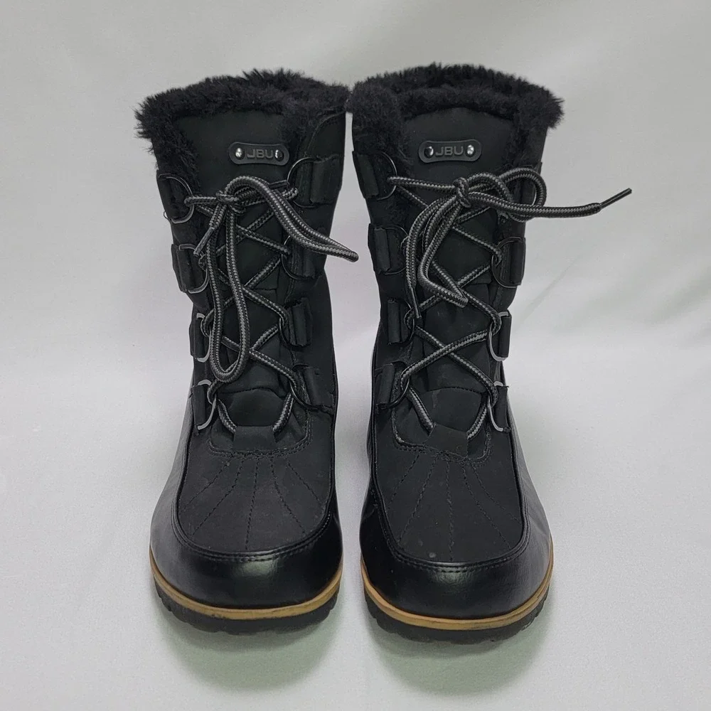 JBU Maldine Women's Winter Boots Size 10M Black Faux Fur Lined Lace Up Cold Snow
